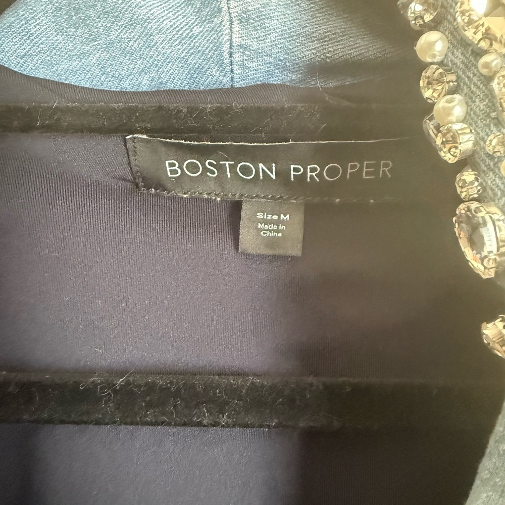 Boston Proper Light Blue Denim Jacket with Pearl & Crystal Embellishment - Picture 2 of 4